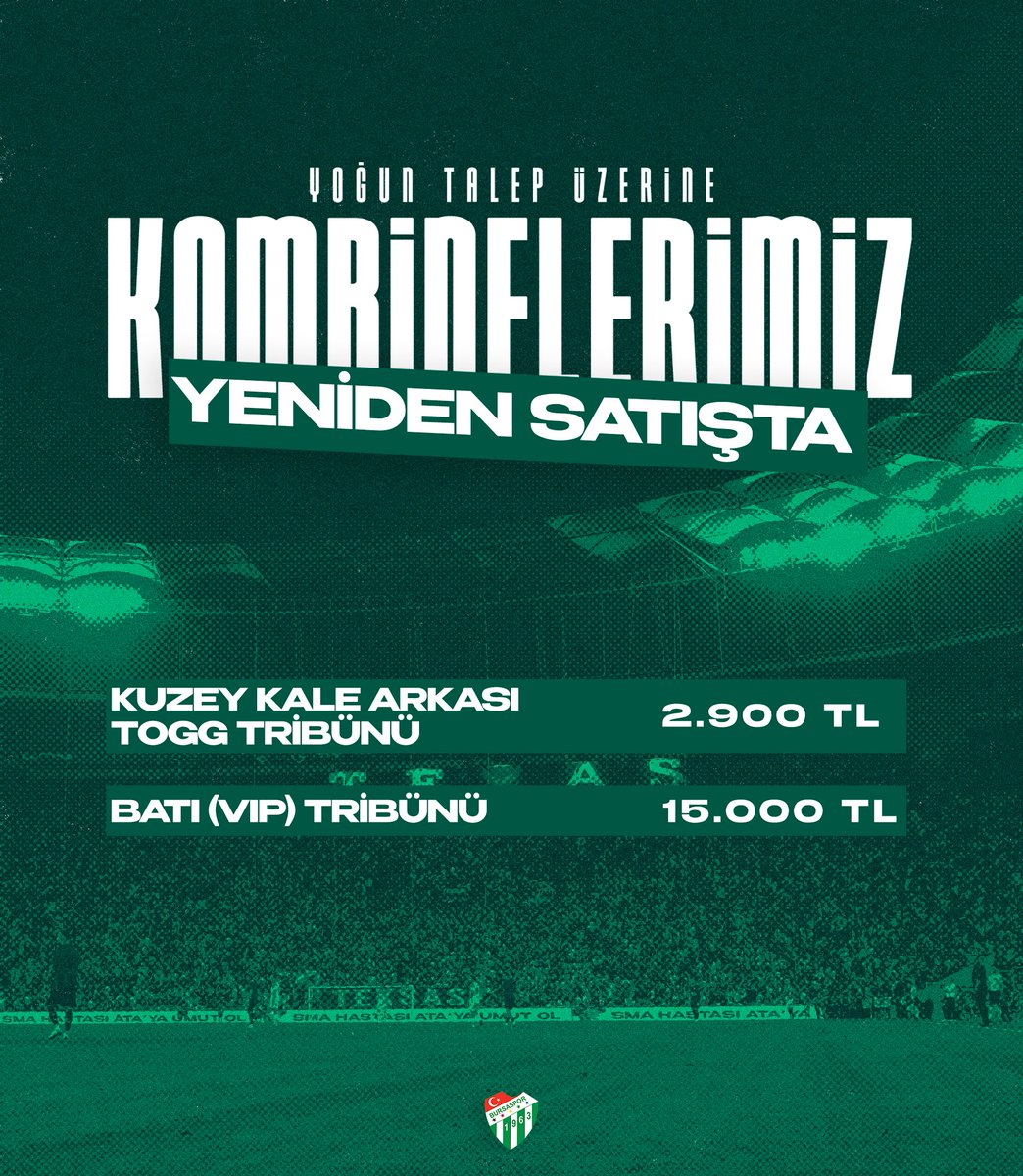 🎫 Bu akşam yapılan yönetim kurulu toplantısında alınan karar doğrultusunda, taraftarlarımızın yoğun isteği üzerine kombinelerimiz; yarın saat 10.00’dan itibaren 26 Eylül 2025 Cuma günü saat 18.00’e kadar gişelerden ve online platformdan yeniden satışa sunuluyor! 🐊