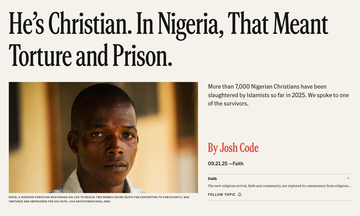 writes__code's tweet image. More than 7,000 Nigerian Christians have been slaughtered by Islamists so far in 2025. I spoke to one of the survivors, who endured beatings and torture after he helped two Christian women escape persecution.