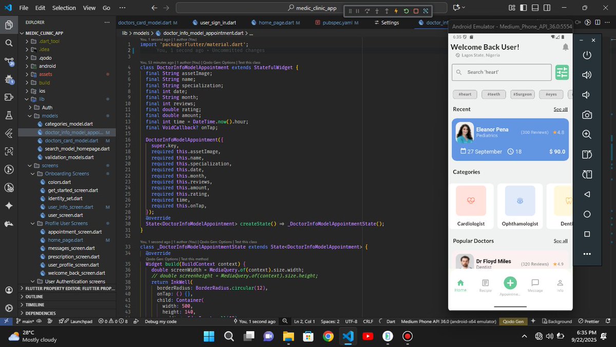Emmasoye1's tweet photo. Last week was draining with other engagements
But presently back to building 😌
Medic app homepage Interface
✓ Feature to be revealed ( PayPal payment integration for appointment booking )
#flutterdev
#Mobiledev
#ActivelyBuilding https://t.co/sKlep4Wno9