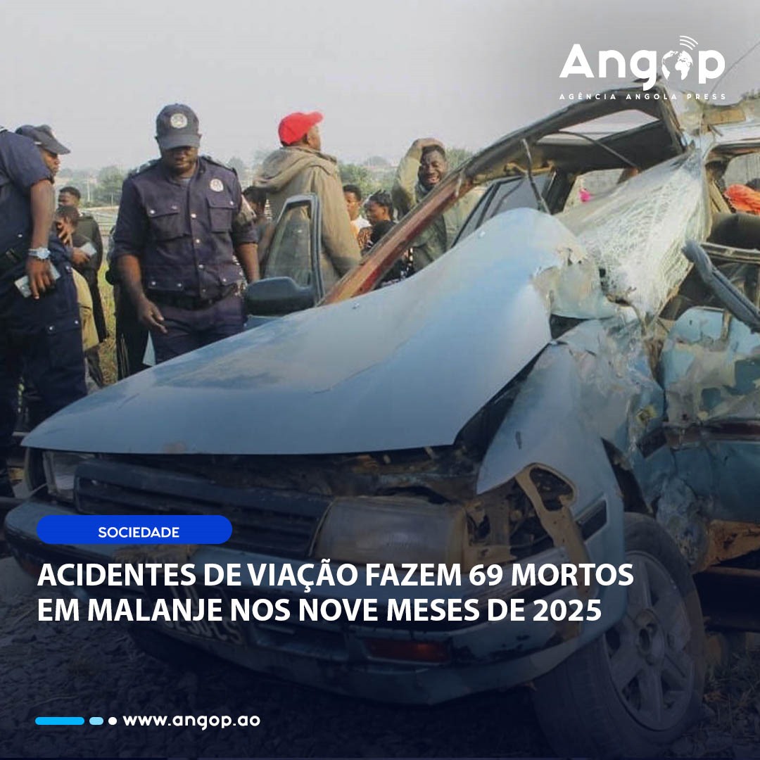 Sessenta e nove pessoas morreram e 393 ficaram feridas, em consequência de 282 acidentes de viação registados de Janeiro a Setembro deste ano, em Malanje, representando uma redução de 29 sinistros, 67 feridos e uma morte - angop.ao/noticias/socie…