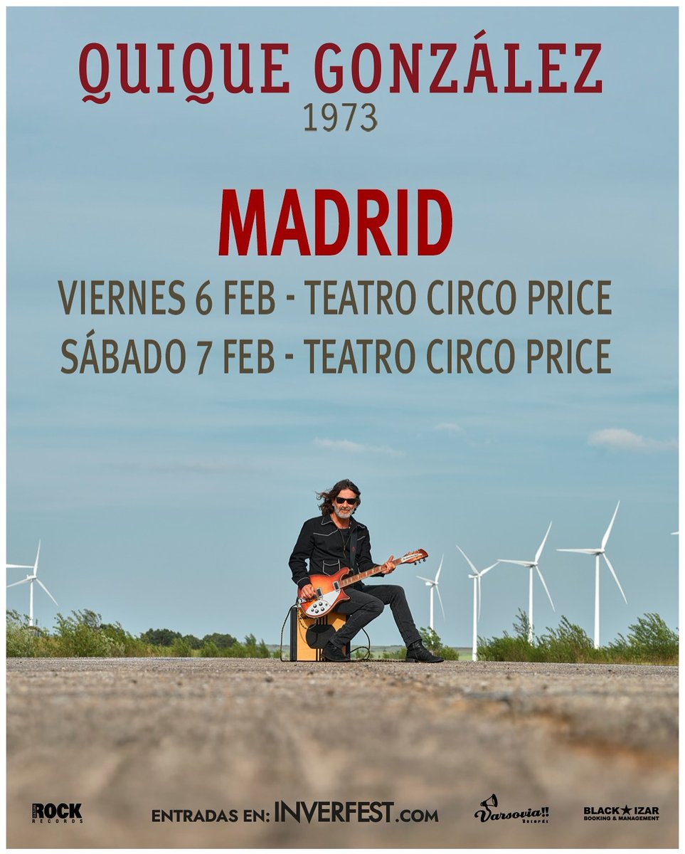 Quique González (@quique_gonzalez) on Twitter photo Ya había ganas de anunciar esto. La #Gira1973 añade dos fechas en Madrid de la mano de <a href="/Inverfest/">Inverfest</a>.
Serán los días 6 y 7 de febrero en el <a href="/circoprice/">Teatro Circo Price</a>.
Entradas a la venta este jueves 25 a partir de las 12:00 h.
¡Os esperamos! Ya había ganas de anunciar esto. La #Gira1973 añade dos fechas en Madrid de la mano de <a href="/Inverfest/">Inverfest</a>.
Serán los días 6 y 7 de febrero en el <a href="/circoprice/">Teatro Circo Price</a>.
Entradas a la venta este jueves 25 a partir de las 12:00 h.
¡Os esperamos!