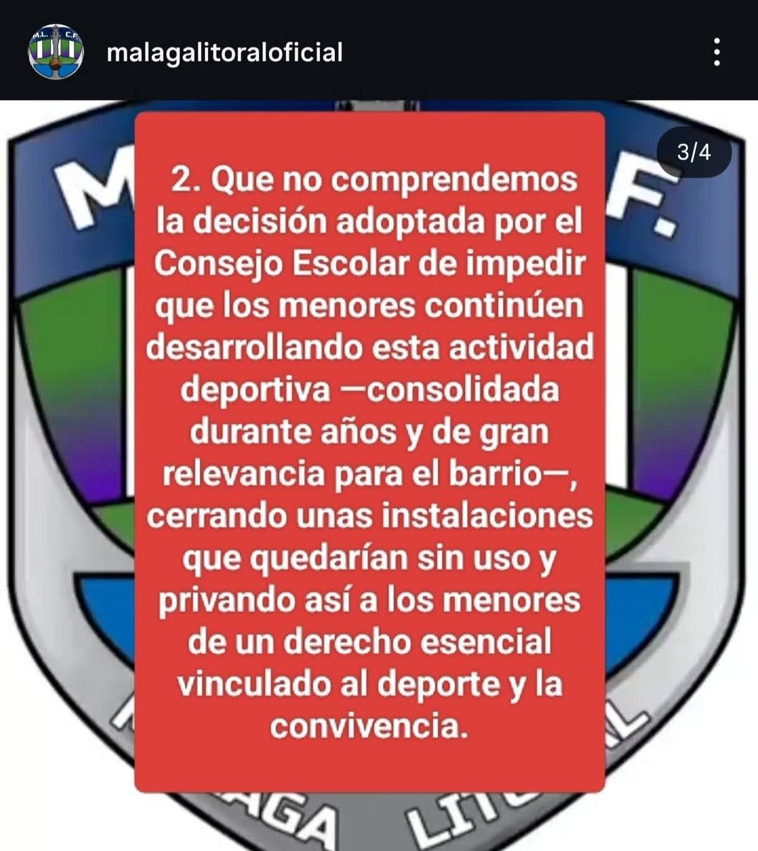 HuelinTV's tweet image. Los más de 100 jóvenes del club de fútbol Málaga Litoral, que entrena y juega en el campo anexo al CEIP Luis de Góngora, se quedan sin usar las instalaciones en el inicio de la temporada por decisión del consejo escolar del centro, según informan en sus redes sociales.