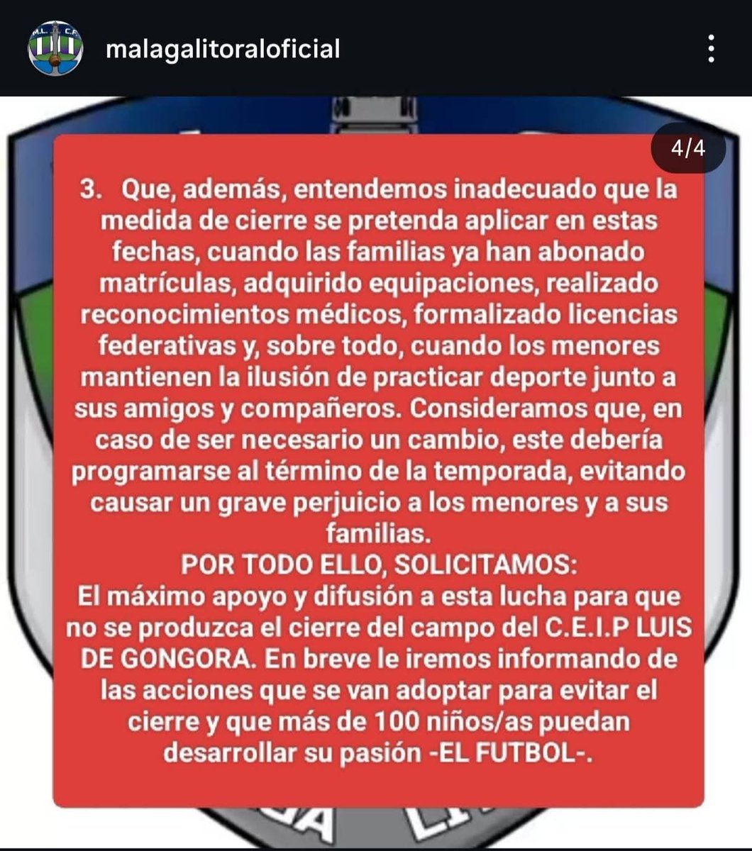HuelinTV's tweet image. Los más de 100 jóvenes del club de fútbol Málaga Litoral, que entrena y juega en el campo anexo al CEIP Luis de Góngora, se quedan sin usar las instalaciones en el inicio de la temporada por decisión del consejo escolar del centro, según informan en sus redes sociales.