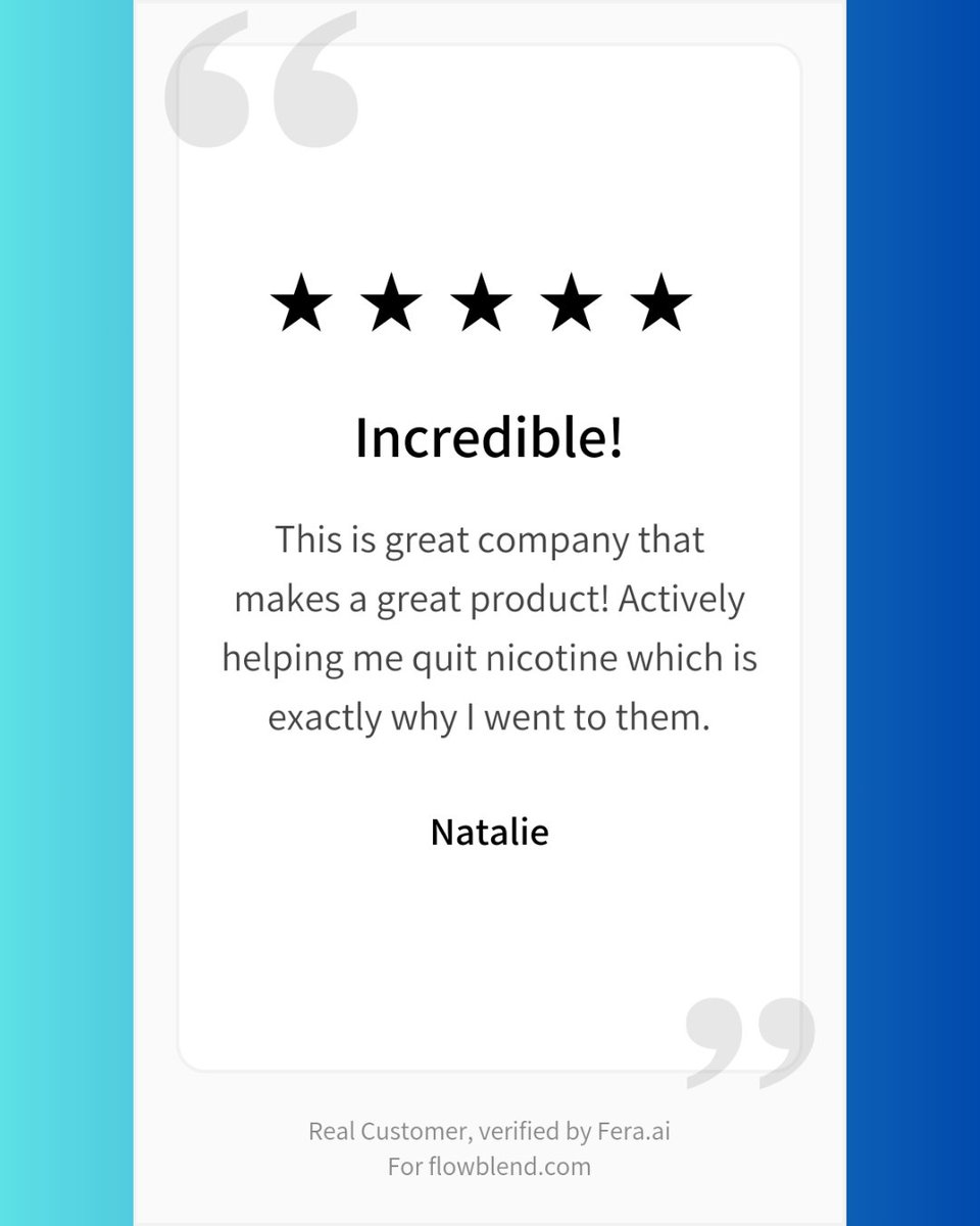 FlowBlend's tweet image. 🚫 Nicotine? Not Anymore.
These aren’t paid actors. Just real people, real wins.
From Zyn to dip to the daily chew, FlowBlend helped them cut the cord—for good.
⭐ 5-Star Taste
💥 0 Nicotine. 0 Tobacco.
⚡ High-performance blends that actually work.
👉 Whether you&apos;re quitting…