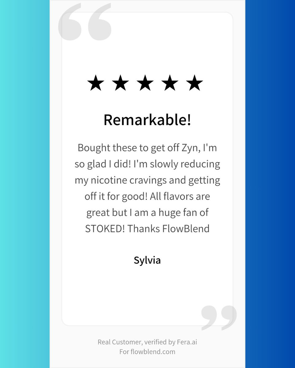 FlowBlend's tweet image. 🚫 Nicotine? Not Anymore.
These aren’t paid actors. Just real people, real wins.
From Zyn to dip to the daily chew, FlowBlend helped them cut the cord—for good.
⭐ 5-Star Taste
💥 0 Nicotine. 0 Tobacco.
⚡ High-performance blends that actually work.
👉 Whether you&apos;re quitting…