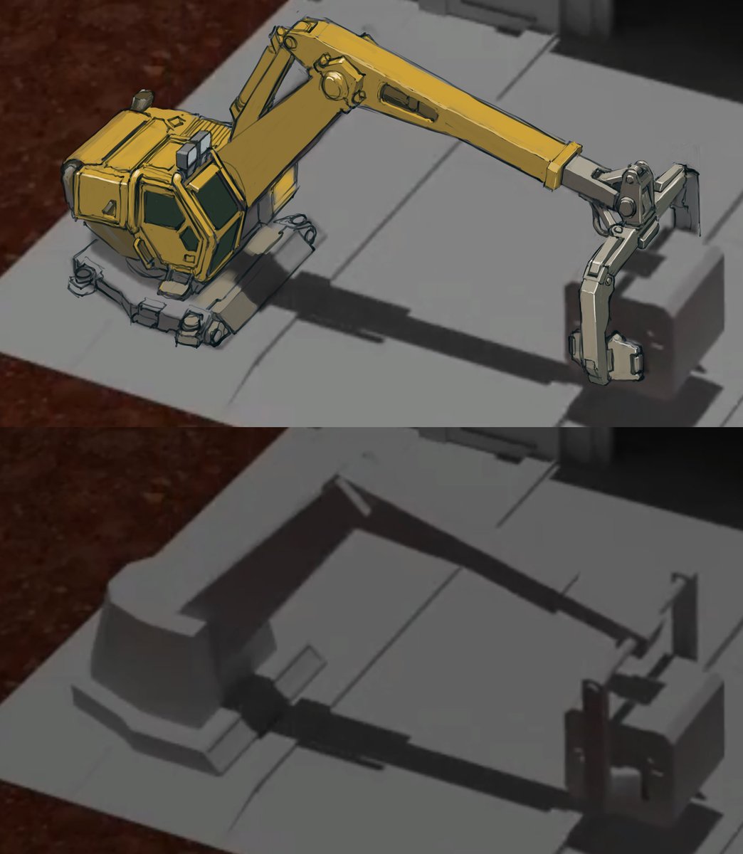 mike_doscher's tweet image. Paintover of proxy animation for Meridian Divide.
With concept work you get weird mixes of finishes on production art where the most complex or confusing elements have to be the most thoroughly articulated.
It imparts an accidental dynamism