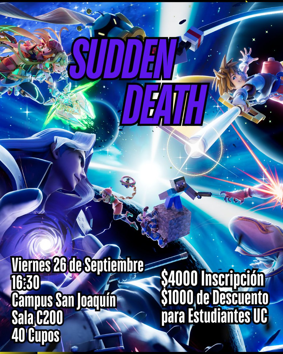 Hola! Le presentamos nuestro primer torneo mensual abierto para todo público "Sudden Death".

Este viernes 26, a las 16:30hrs 

Pueden inscribirse mediante este link 👇
forms.gle/dc95eviDLRAZQM…

No falten! 😉