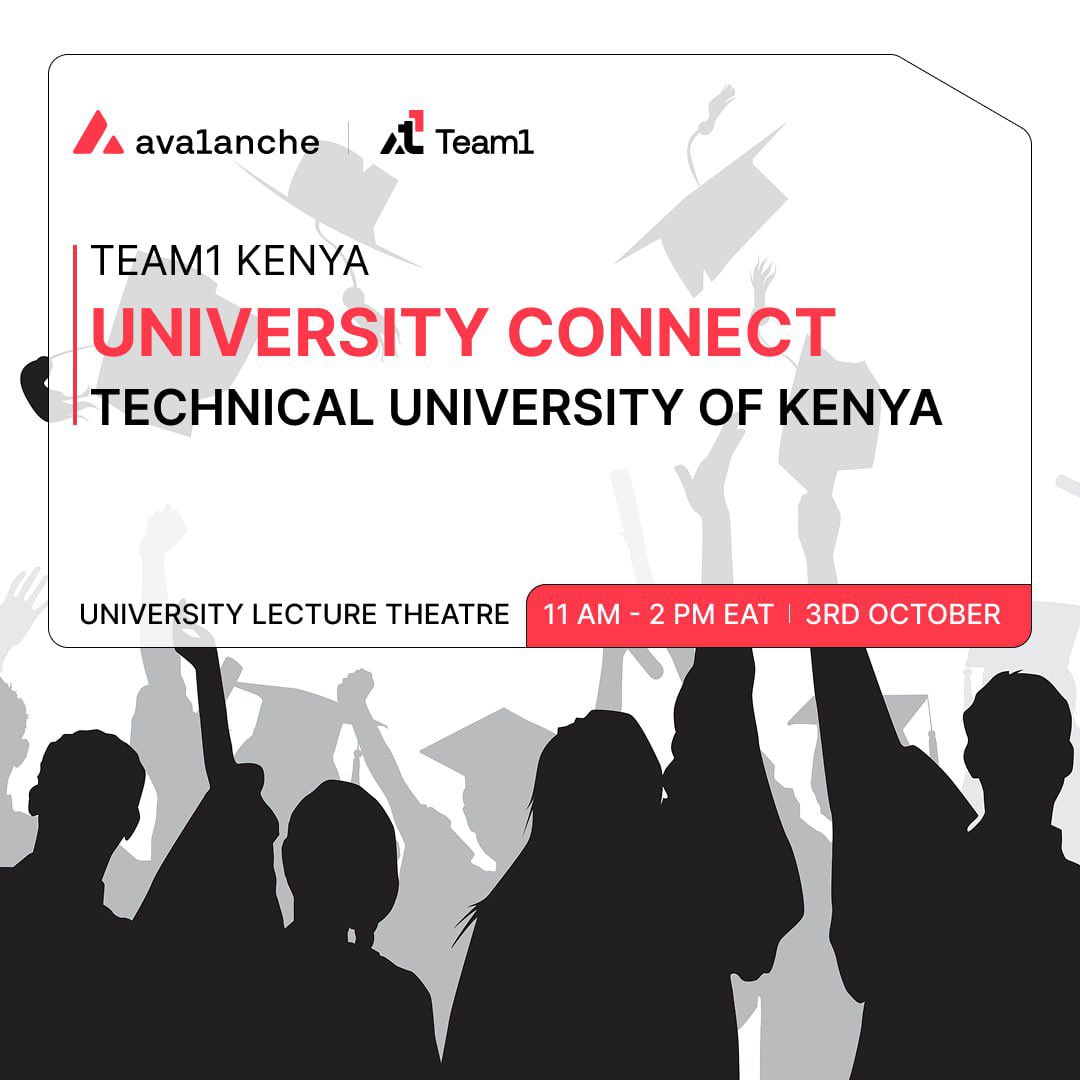 Team 1 Africa 🔺️🌍 (@avaxafrica) on Twitter photo 💡 Every great builder journey starts with one idea.
On 3rd Oct , we’ll turn sparks into prototypes <a href="/AvaxTeam1/">Avalanche Team1</a> 🇰🇪 University Connect. 🔺🚀
📌 What’s inside:
• Avalanche deep dive 🌍
• Idea banks + cluster mapping 💡
• Vibe Code & Chill prototype sprint 👨🏾💻
📅 Thu, 3rd Oct | 💡 Every great builder journey starts with one idea.
On 3rd Oct , we’ll turn sparks into prototypes <a href="/AvaxTeam1/">Avalanche Team1</a> 🇰🇪 University Connect. 🔺🚀
📌 What’s inside:
• Avalanche deep dive 🌍
• Idea banks + cluster mapping 💡
• Vibe Code & Chill prototype sprint 👨🏾💻
📅 Thu, 3rd Oct |