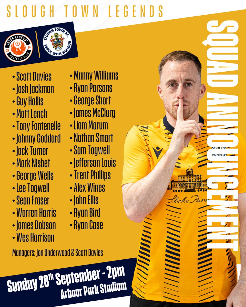 Slough Town FC (@sloughtownfc) on Twitter photo Our squad for next Sundayโs charity match against <a href="/interlegendsfc/">Inter Legends FC</a> โ
Head to interlegendsfc.com to buy tickets!
#OneSlough Our squad for next Sundayโs charity match against <a href="/interlegendsfc/">Inter Legends FC</a> โ
Head to interlegendsfc.com to buy tickets!
#OneSlough