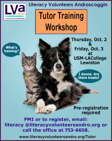 LiteracyAndro's tweet photo. LVA will be holding a workshop on Oct. 2 &amp; 3, 9:30PM to 2:30PM to teach volunteers the learner-centered methods used by Literacy Volunteers. Interested?
Call the LVA office at 753-6658 or email literacy@literacyvolunteersandro.org. FMI: https://t.co/lMrwjC5c0B https://t.co/ncmMmIVeju