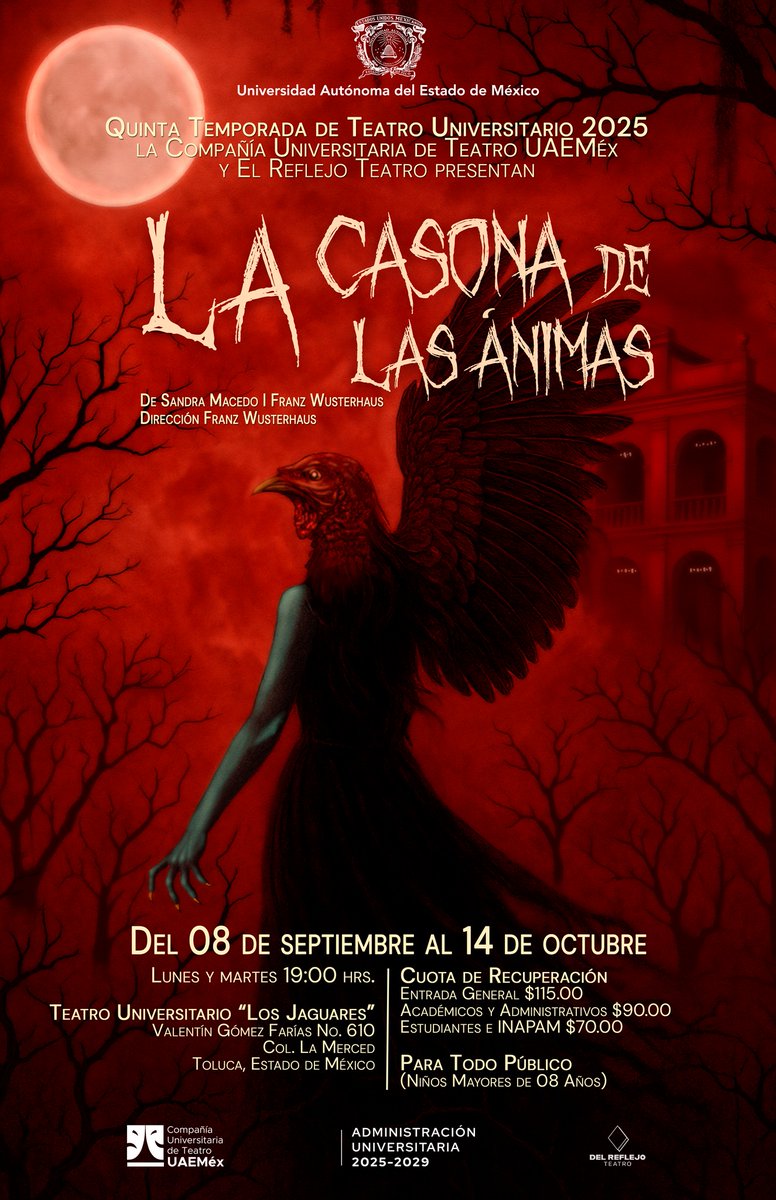 CUTUAEM's tweet photo. ¡Lunes de Teatro! 
¡Los esperamos! en el Teatro Universitario “Los Jaguares”
Horarios y detalles 👇🏼🎭
#teatrouniversitario
#temporada2025 https://t.co/2VZhXUjk4v
