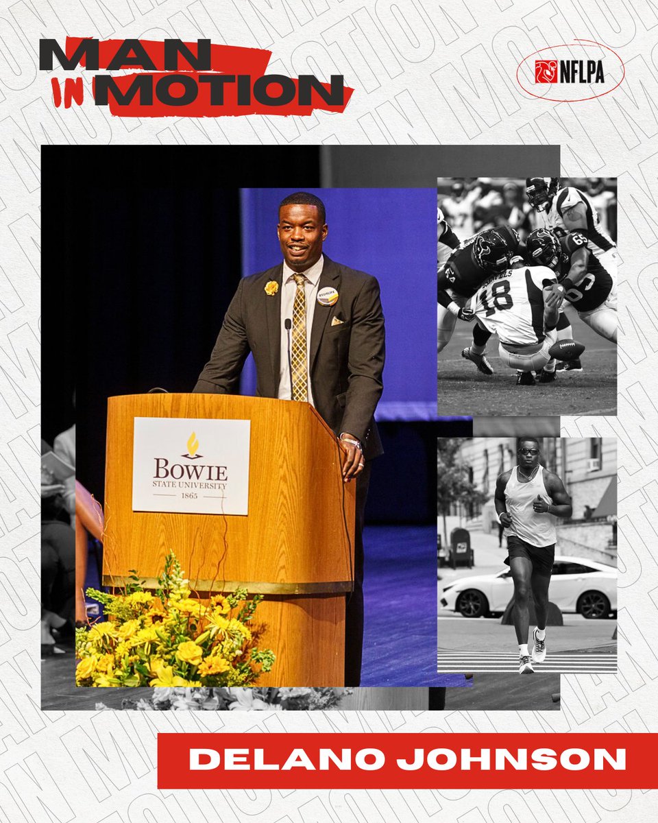 NFLPAFmrPlayers's tweet photo. There is no better term for Delano Johnson than #ManInMotion. After he stopped running after QBs, he kept running, becoming the first NFL player to compete in all six Abbot World Marathon Majors. Additionally, he was inducted into Bowie State University's Hall of Fame and honored as the Keynote Speaker at their 2024 Founder's Day.

His advice for anyone transitioning from football would be to find a physical activity that doesn't require contact and dive into it. He says, "we've spent all of our lives preparing to compete or complete a goal or task, EMBRACE THAT."