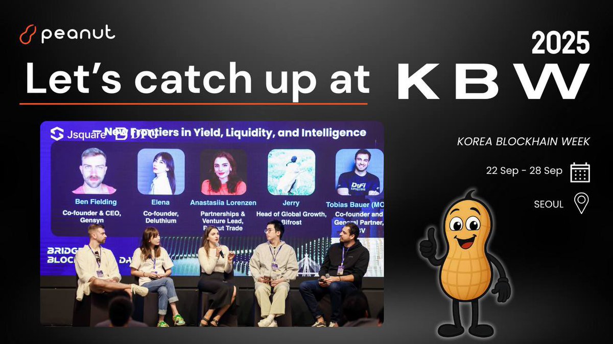 🥜 The Peanut team is in Seoul for <a href="/kbwofficial/">#KBW</a> KOREA BLOCKCHAIN WEEK 🇰🇷

📅 Sept 22–28
7 days of builders, investors &amp; innovators shaping the future of crypto.

Come say hi - We’re here for the alpha connects ⚡️