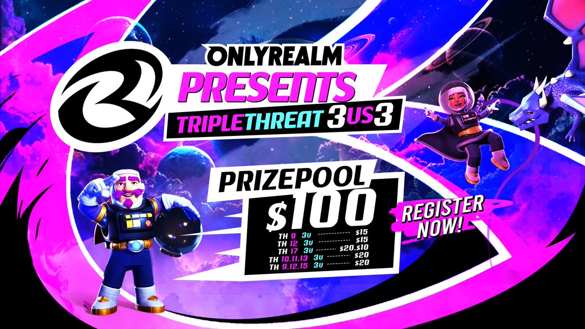 🔥 ONLY REALM PRESENTS : TRIPLE THREAT EVENT 🔥

🏠 • 5 Divisions : TH9 | TH10 | TH11 | TH12 | TH13 | TH15 | TH17

💵 • 100$ Prizepool
⏰ • Registration Deadline : 6 October
⚔️ • Single Elimination

📝Invite your teammate &amp; grab the slot now! 🔥
discord.gg/onlyrealm