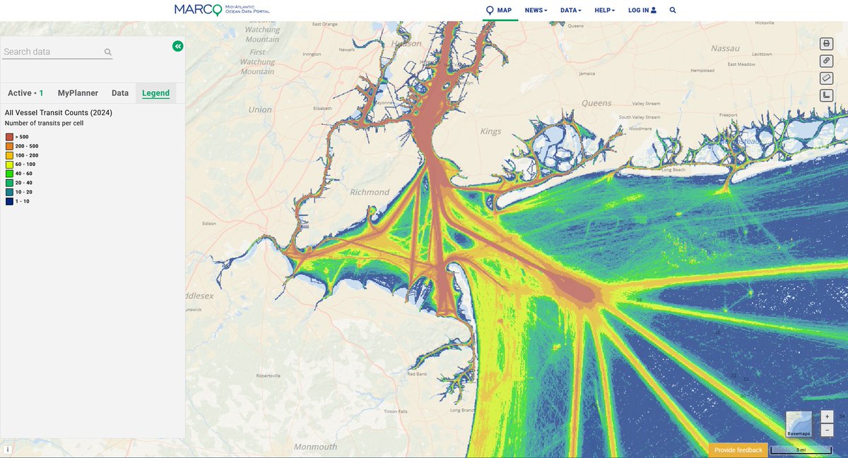 2024 AIS Vessel Transit Counts data is here 🚢 View monthly &amp; annual snapshots of traffic patterns for #fishing boats, passenger vessels, tugs/tows, tankers, #cargo, sailboats/pleasure craft, and others.

ℹ️ portal.midatlanticocean.org/news/view-annu…

#mapmonday #mondaymapday #mappingmonday #GIS