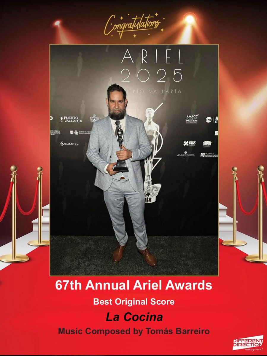 Different Direction Mgmt (@mgmt_dd) on Twitter photo Congrats to our client Tomรกs Barreiro! Over the weekend, he took home the โBest Original Scoreโ trophy at the 67th Annual Ariel Awards for his work on ๐๐ ๐พ๐ค๐๐๐ฃ๐๐.
*
*
*
#tomasbarreiro #award #awardwinner #ASCAP #arielawards #lacocina #filmmusic #composer Congrats to our client Tomรกs Barreiro! Over the weekend, he took home the โBest Original Scoreโ trophy at the 67th Annual Ariel Awards for his work on ๐๐ ๐พ๐ค๐๐๐ฃ๐๐.
*
*
*
#tomasbarreiro #award #awardwinner #ASCAP #arielawards #lacocina #filmmusic #composer