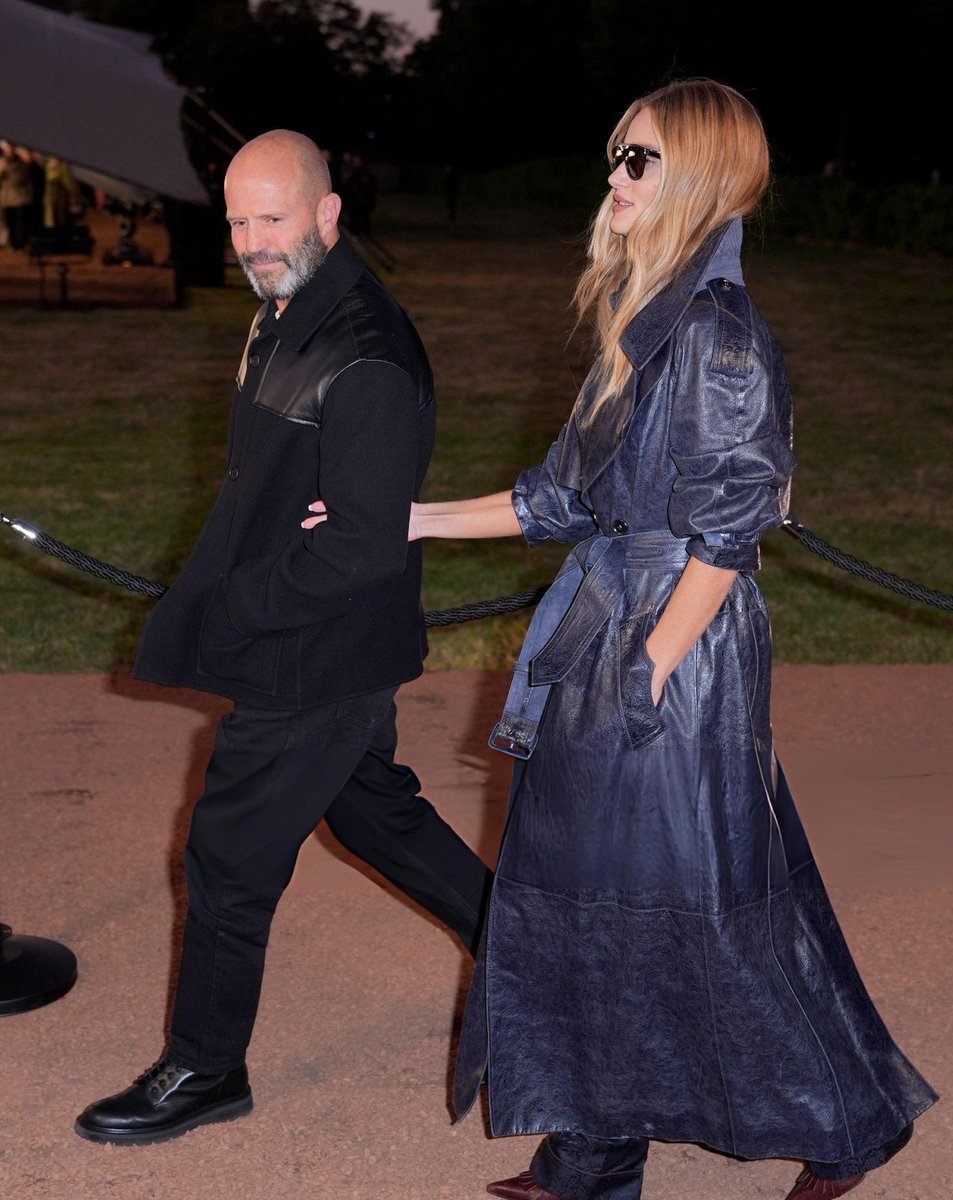 jason statham & rosie huntington-whiteley x burberry ss26 show at lfw