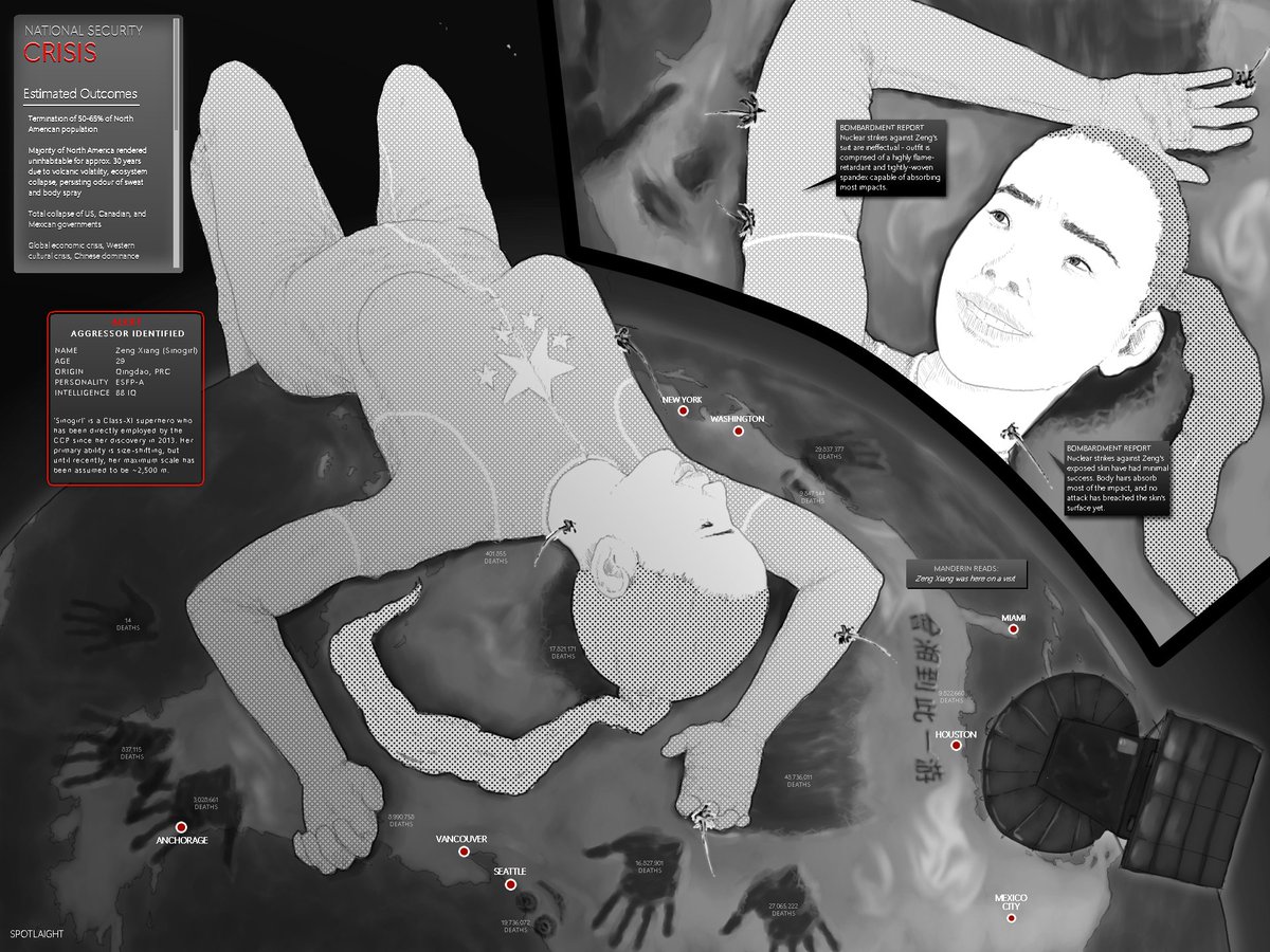 Sinogirl Strikes 1 -
A colossal Chinese superheroine brings justice to the Western hemisphere... but crushing it