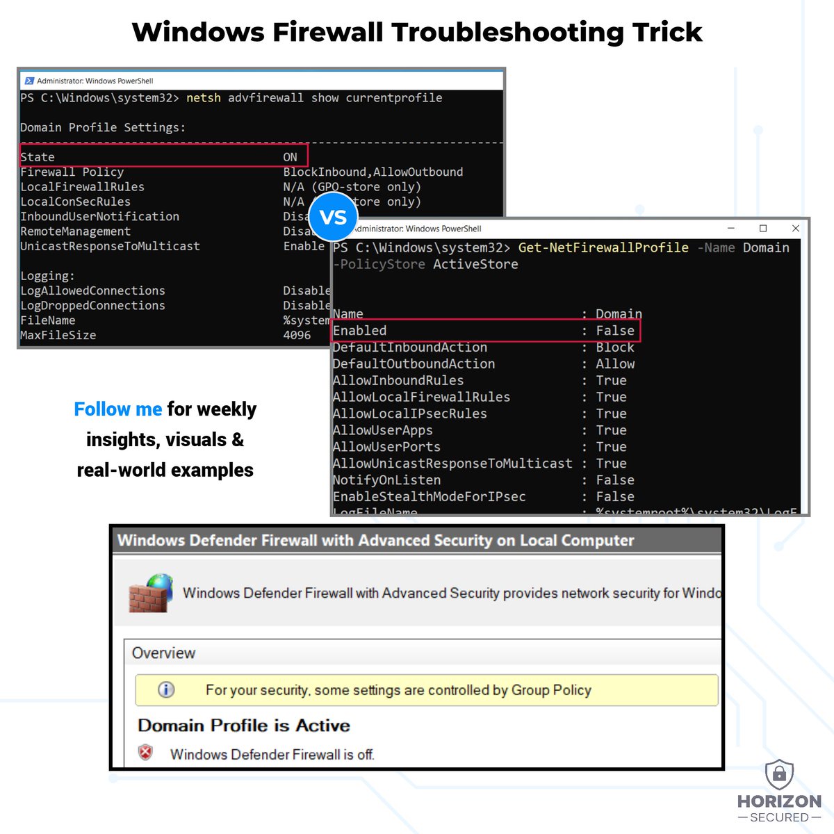 🔒 Secure Bits 💡
𝗘𝘃𝗲𝗿 𝗯𝗲𝗲𝗻 𝗺𝗶𝘀𝗹𝗲𝗱 𝗯𝘆 𝗪𝗶𝗻𝗱𝗼𝘄𝘀 𝗙𝗶𝗿𝗲𝘄𝗮𝗹𝗹 𝗰𝗺𝗱𝗹𝗲𝘁𝘀?

This one’s a classic headache… and it can waste hours if you’re not careful.

⚠️ 𝗗𝗶𝗳𝗳𝗲𝗿𝗲𝗻𝘁 𝘁𝗼𝗼𝗹𝘀 = 𝗗𝗶𝗳𝗳𝗲𝗿𝗲𝗻𝘁 𝗿𝗲𝘀𝘂𝗹𝘁𝘀.
Here’s what happens when you