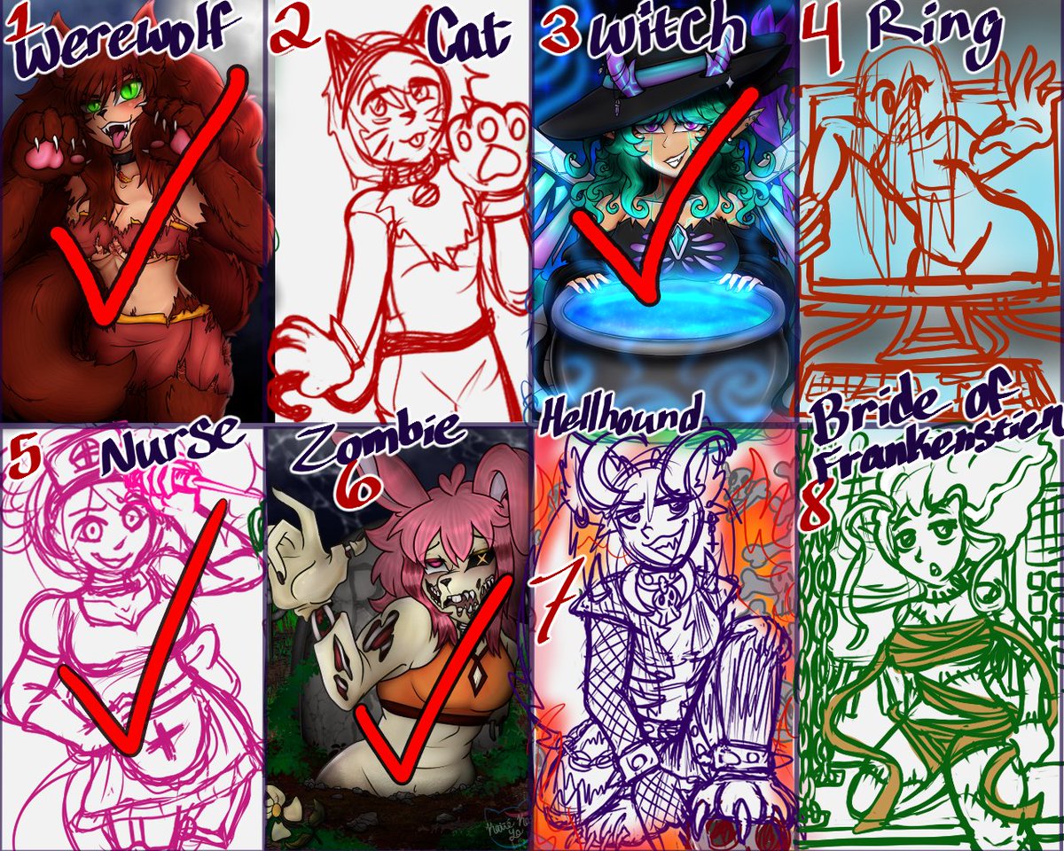 3 done, 1 in queue, and 4 more OPEN slots! 
Get one now if any of the rest interest ya! 

vgen.co/katie_kat_yo/s…

I'm happy to adjust them to fit your vibe too, these are just placeholders for the general idea ya know?