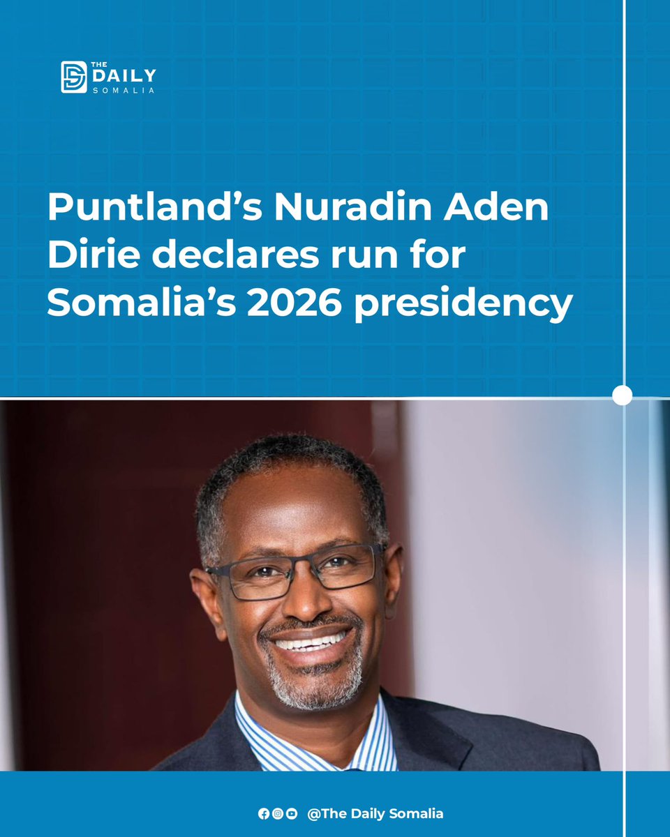 Puntland politician Nuradin Aden Dirie has announced his candidacy for Somalia’s 2026 presidential election while in Minnesota, United States. <a href="/Nuradin/">Nuradin Dirie</a>, a seasoned academic, diplomat, former UN official and Puntland’s 2009 presidential candidate, has long worked on governance,