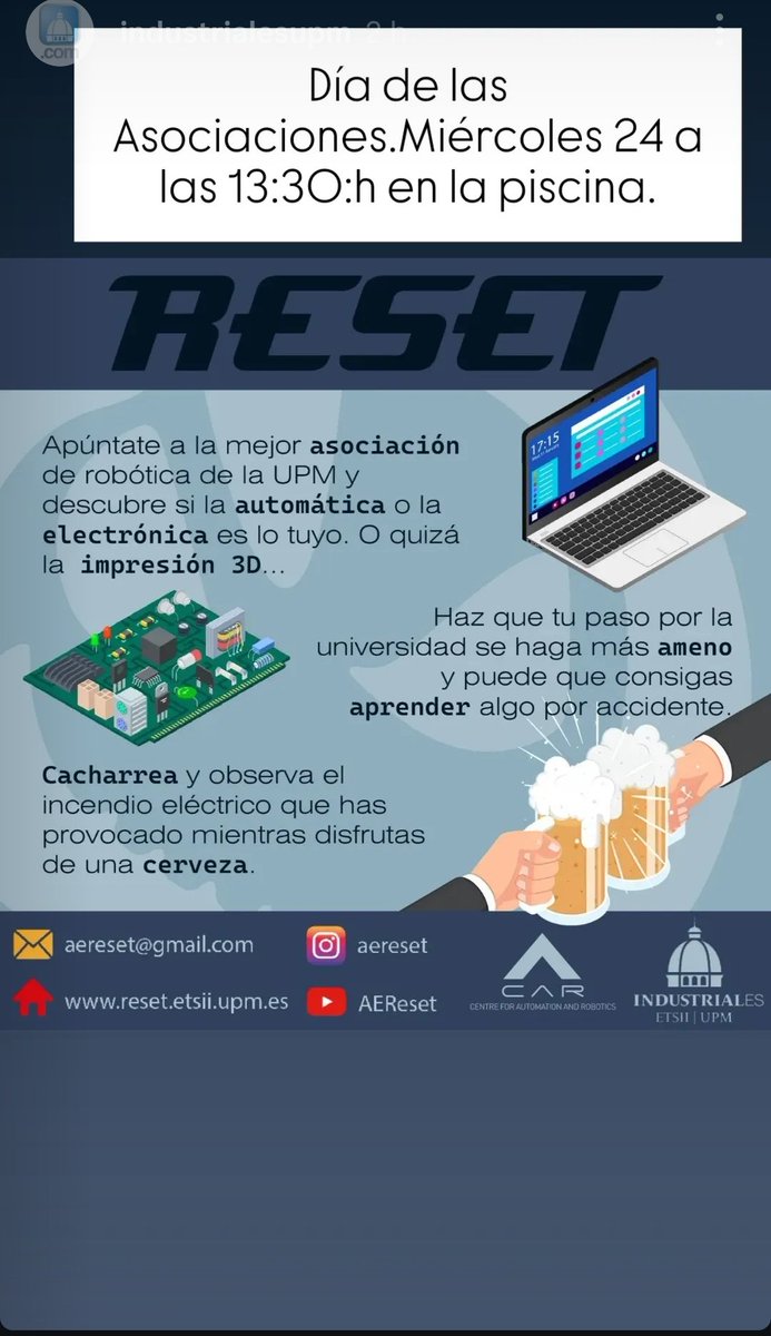 nos vemos el miércoles en el DIA DE LAS ASOCIACIONES de 13:30 a 15:30
#upm #etsii #uni #robotica