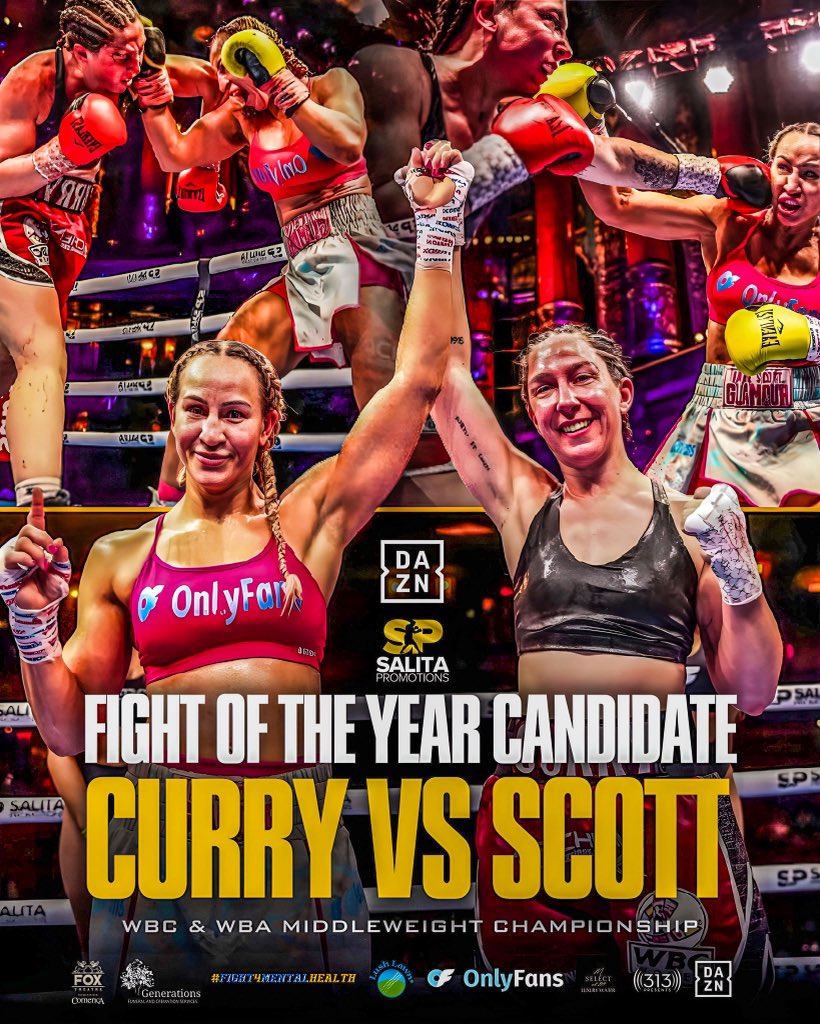 SalitaProm's tweet photo. Run. It. Back. 🔁
Olivia Curry & Kaye Scott delivered an epic performance Friday night in their middleweight unification showdown, concluding in a majority draw.
Should Curry & Scott rematch for the WBA/WBC middleweight straps? 🏆🏆
#OnlyFans #FightoftheYear https://t.co/XhCVE8tDBr