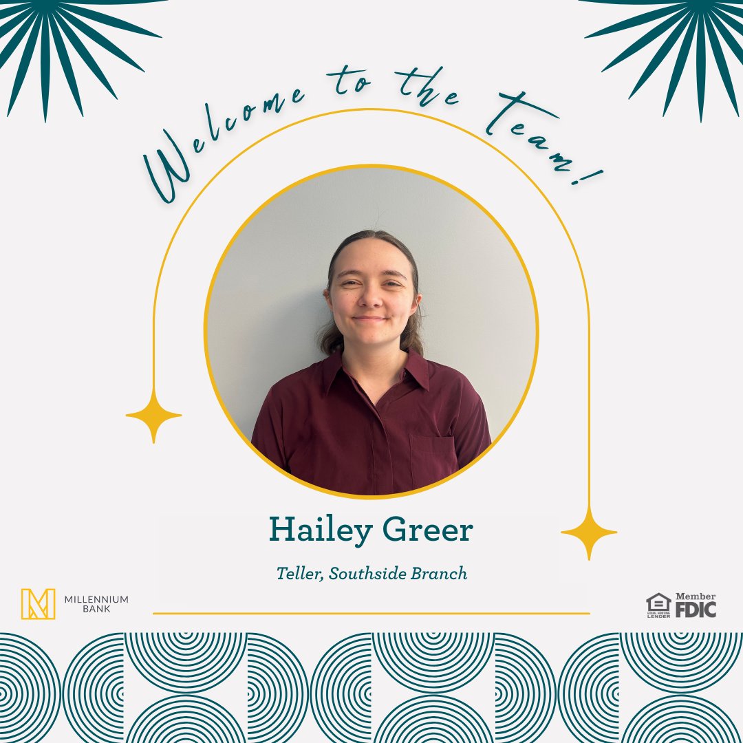 Exciting news! Join us in welcoming Hailey Greer as the new Teller at our Southside location. She’s ready to provide top-notch customer service and support our mission to serve the community with care. Welcome aboard, Hailey!