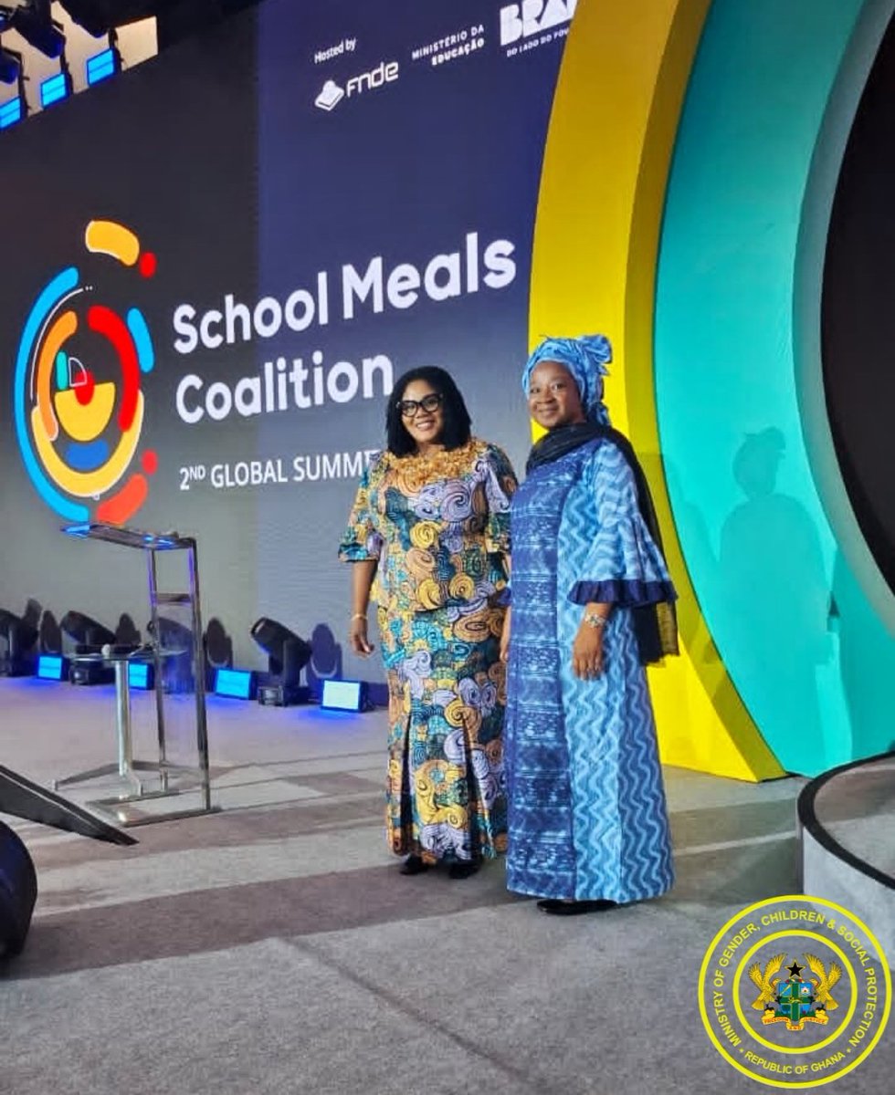 MoGCSP_Ghana's tweet image. The Minister, Hon. Dr. Agnes Naa Momo Lartey led Ghana&apos;s delegation to the 2nd #GlobalSummit on #SchoolMeals Coalition in #Brazil, showcasing Ghana&apos;s progress in providing nutritious meals to 4.2 million children in 12,000 schools!