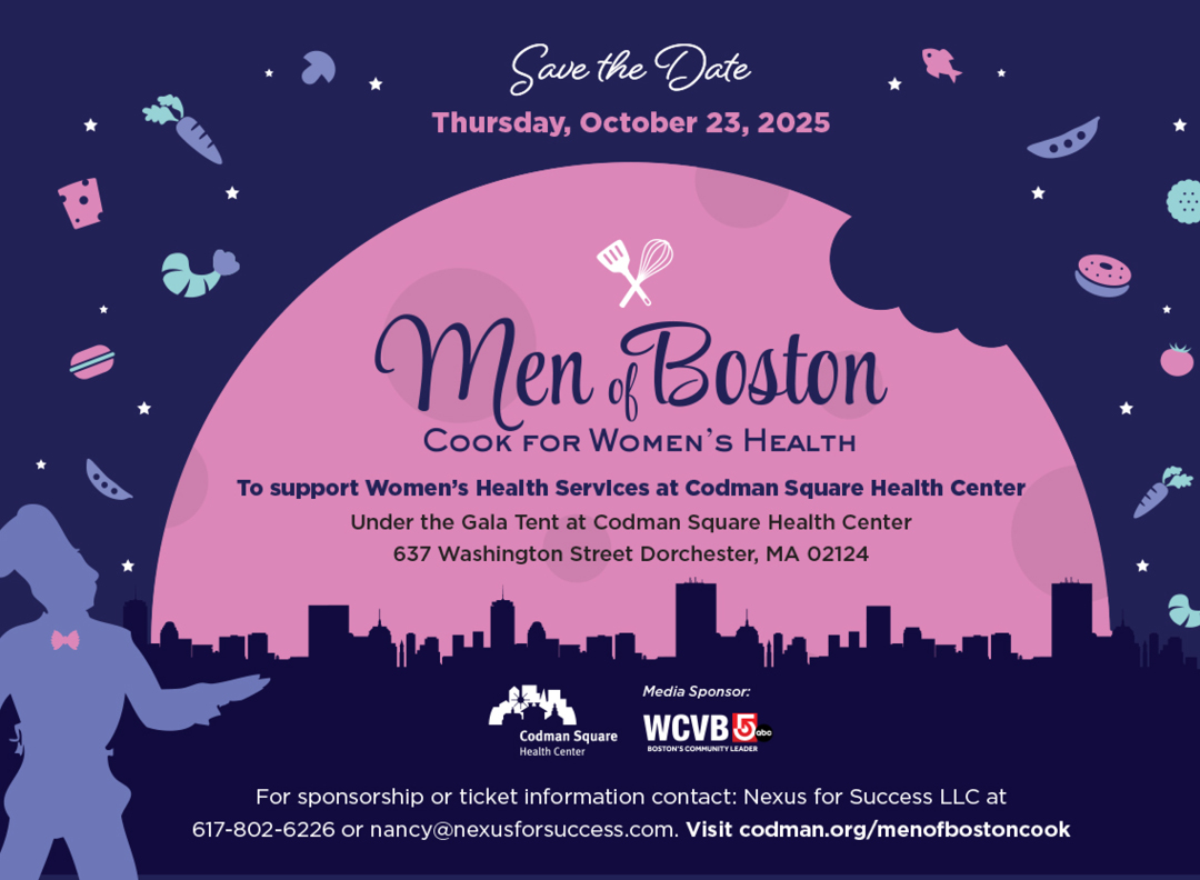 MenOfBostonCook's tweet photo. Save the Date! Men of Boston Cook, @CodmanHealth's gala fundraising event, returns 10/23! Join us under the tent at 637 Washington St., for a night of music, celebrities &amp; local eats - all to support women's health services. Get tickets or make a donation: https://t.co/n4qQs0WvRe https://t.co/G5H4pBVd0i