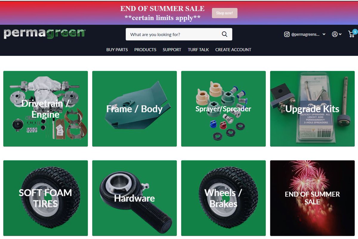 End-of-Summer Parts Sale is on! 🍁🛠️ Save big 💸 and keep your PermaGreen running strong 🌱💪 while supplies last ⏳

$250 OFF Transaxles ⚙️🧰
$50 OFF Front Tires 🛞✨
25% OFF Vanguard Engines 🔧⚡
$50 OFF Gearboxes ⚙️🔩
…and more ➕🔥
Limited supply—when they’re gone, they’re