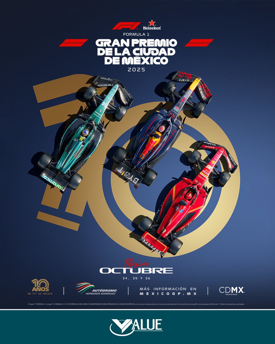 ValueGF's tweet image. ¡La máxima velocidad regresa a la CDMX! Este 2025, vibra con la adrenalina del FORMULA 1 GRAN PREMIO DE LA CIUDAD DE MÉXICO 2025 Presentado por Heineken™️. La ciudad se transforma en la pista más emocionante del mundo. #F1 #MexicoGP #CDMX2025