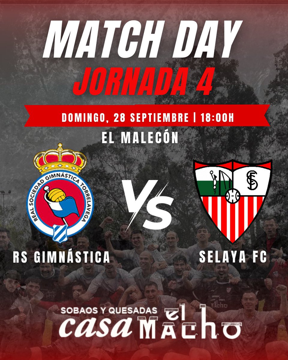 MATCH DAY⚽️

Jornada 4
 @rsgimnastica_oficial vs @selaya_fc 
🗓 Domingo, 28 de septiembre
⏱ 18:00h
📍 El Malecón

#TerceraRFEF #SelayaFC