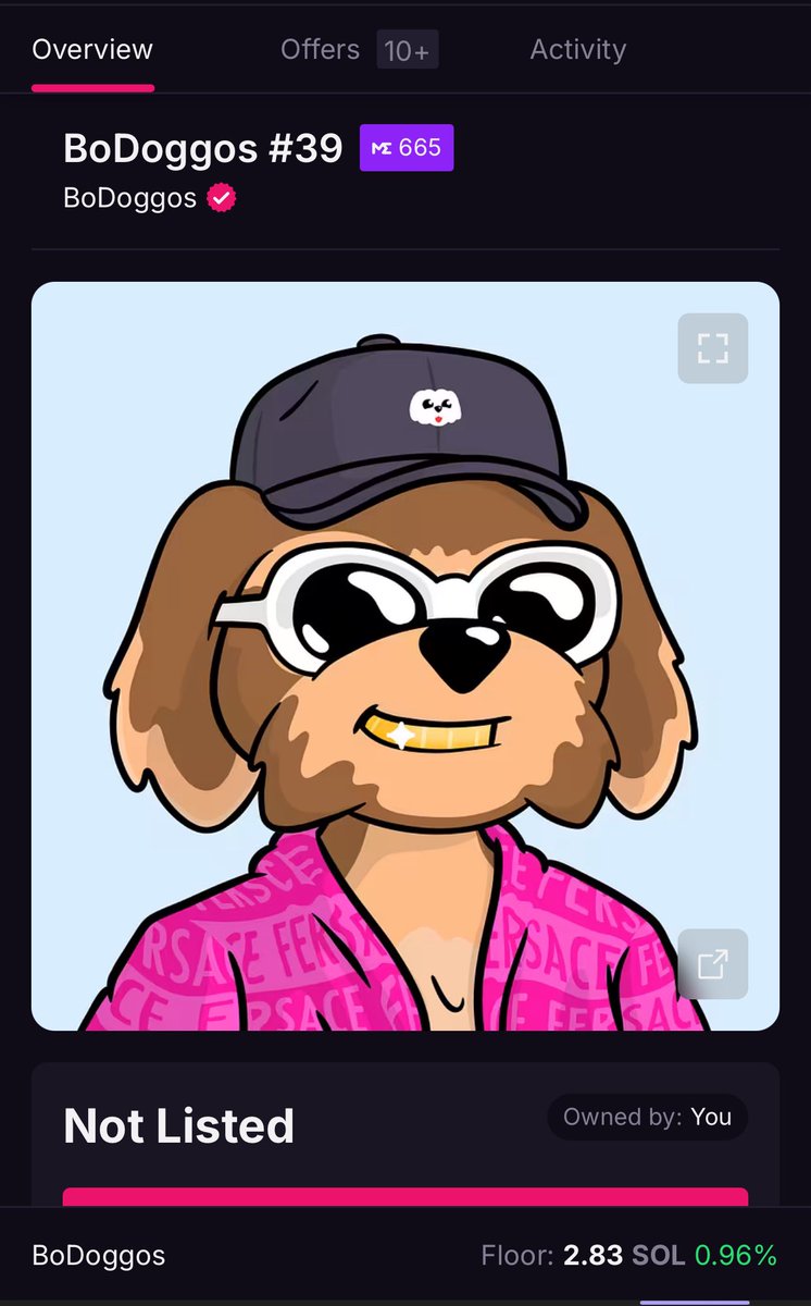 BoDoggo Buy - Day 19

Pink Fersace dumped to bids and relisted on floor.  Premium Doggos get dumped during flash crash liquidations.