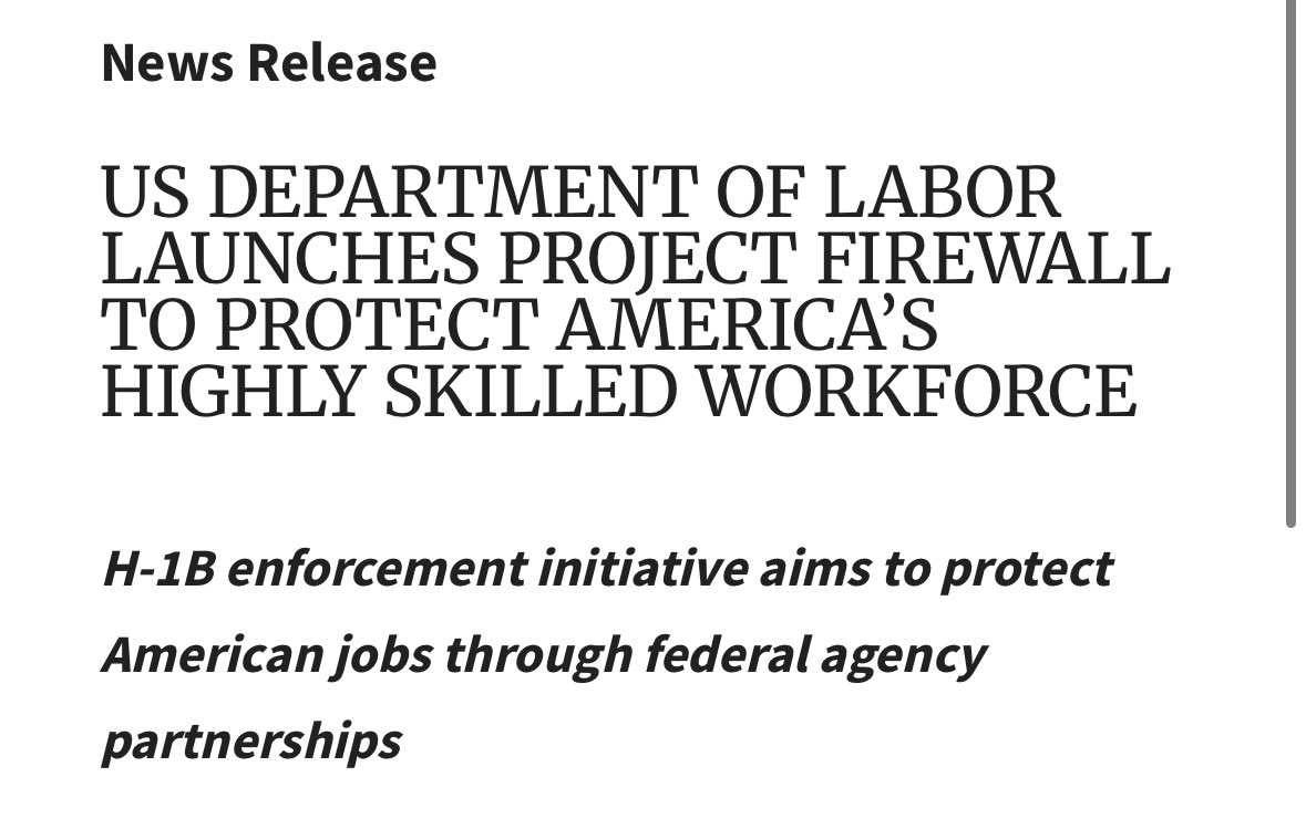 Highly-skilled jobs should go to AMERICANS FIRST! 

That’s why we launched Project Firewall to end H-1B abuse and ensure employers prioritize American Workers in the hiring process 🇺🇸