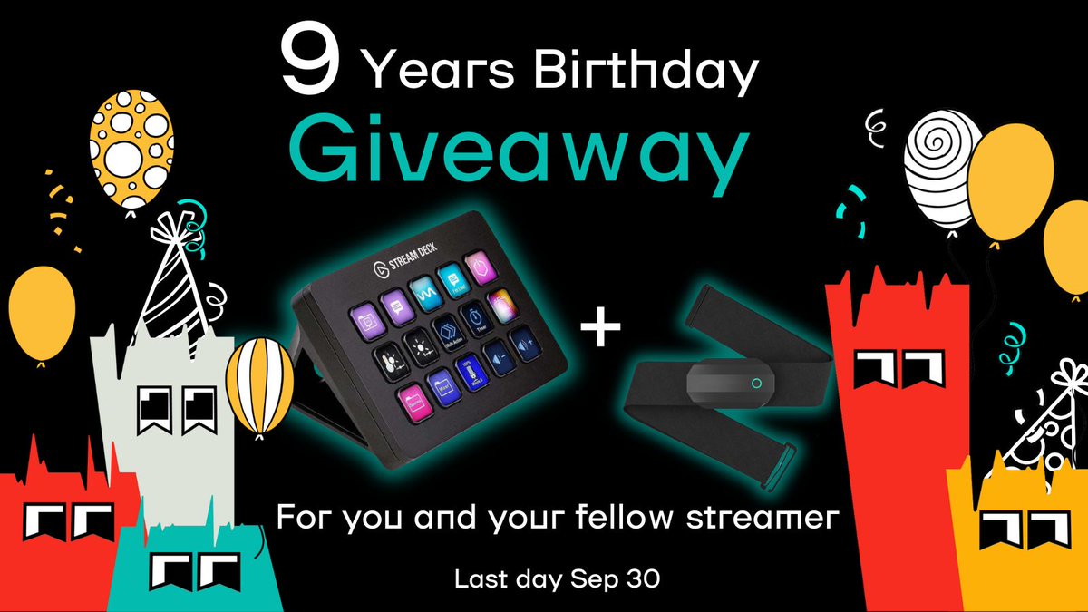 Pulsoid - Heart Rate Streaming (@pulsoid_app) on Twitter photo PULSOID BIRTHDAY GIVEAWAY 🎉
Tomorrow we turn 9! Win a Stream Deck Mk.2 for yourself + a HR Monitor & 1 year BRO plan for a fellow streamer! 🎁
To enter:
💙 and retweet, follow <a href="/pulsoid_app/">Pulsoid - Heart Rate Streaming</a>
💬 In one reply write your streaming channel and tag the friend you want to join with PULSOID BIRTHDAY GIVEAWAY 🎉
Tomorrow we turn 9! Win a Stream Deck Mk.2 for yourself + a HR Monitor & 1 year BRO plan for a fellow streamer! 🎁
To enter:
💙 and retweet, follow <a href="/pulsoid_app/">Pulsoid - Heart Rate Streaming</a>
💬 In one reply write your streaming channel and tag the friend you want to join with