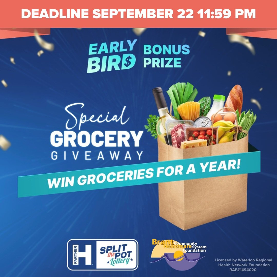 The Split the Pot Lottery groceries for a year giveaway deadline is tonight (Monday September 22) at 11:59 pm! One lucky entrant will win $10,000 in Gift Cards to Sobeys (or a cash alternative prize of $8,000).

Don't miss out on your chance, enter at
on.splitthepot.ca/?olc=bchsf&utm…