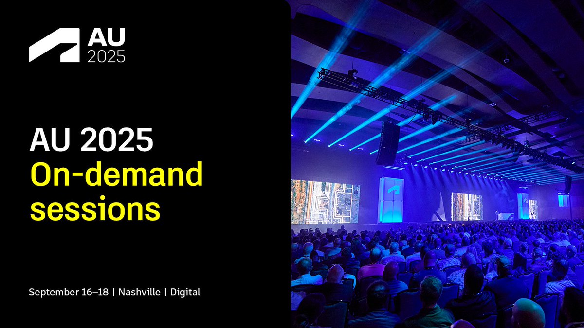 autodesku's tweet image. 📢 If you missed anything at #AU2025 last week, catch up now with on-demand sessions. Watch the General Session, Industry Keynotes, or digital programming anytime: autode.sk/AU2025Ondemand

📝 Stay tuned for even more on-demand content coming in early October!