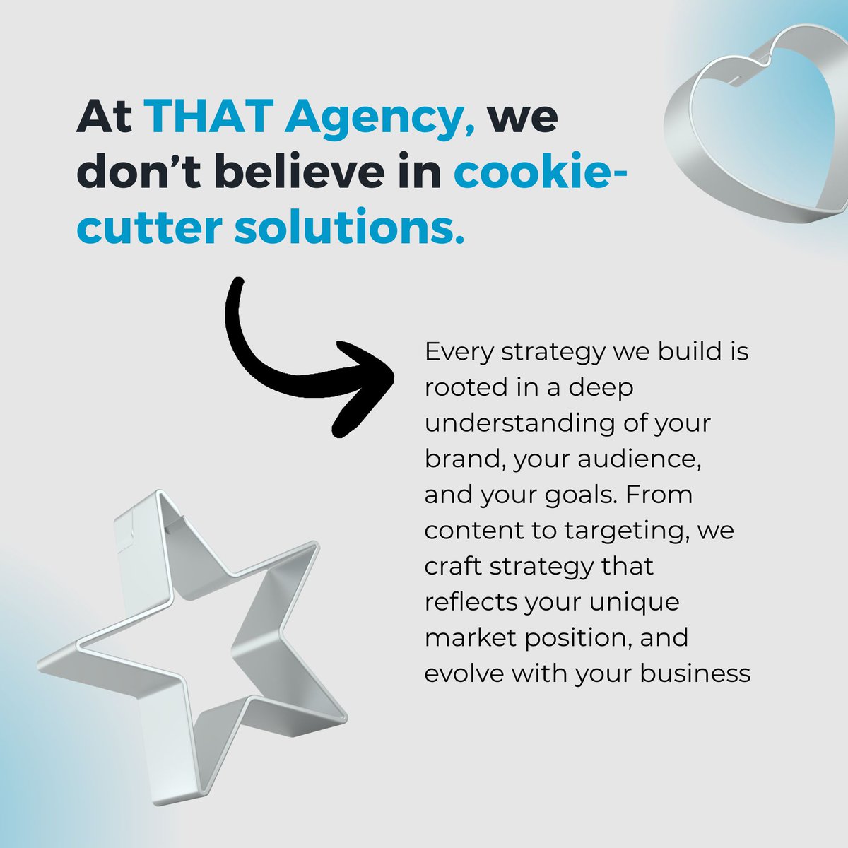 Cookie-cutter strategies don’t cut it anymore. 
Your brand is unique, your marketing should be too.

bit.ly/41Nh9mv

#digitalmarketing #digitalmarketingagency #seoagency #socialmediamarketing #seo #westpalmbeach #floridaagency #coloradoagency #coloradosprings