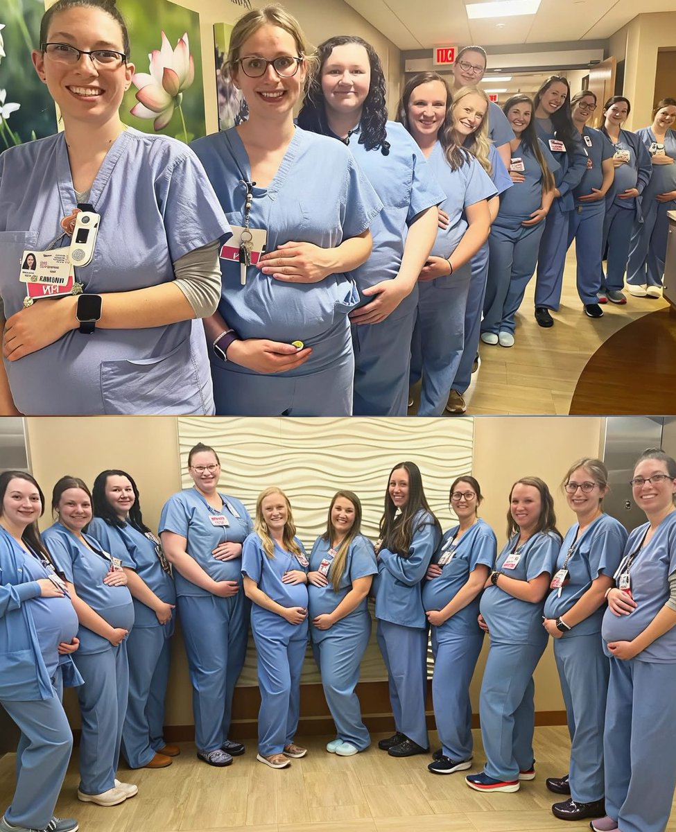 kirawontmiss's tweet image. 14 nurses from the same hospital being pregnant at the same time goes viral 😳