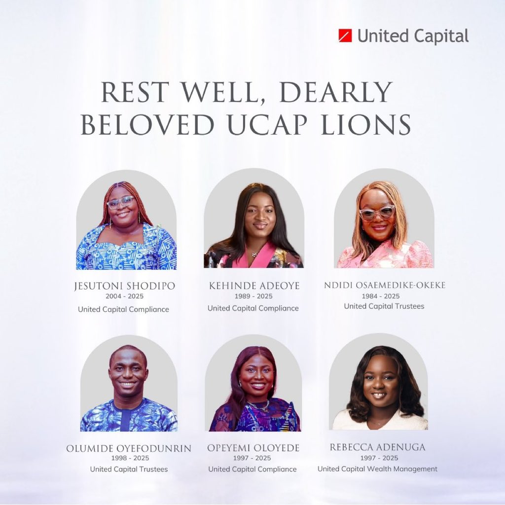 Pictures of six United Capital employees who died in last week’s devastating fire that ravaged some parts of the Afriland Towers in Lagos, Nigeria.