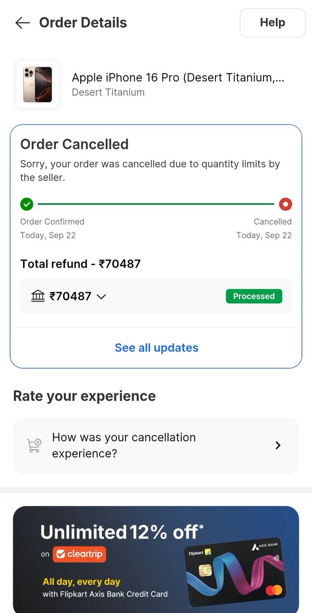nishunani's tweet photo. @flipkart cancelled my iphone pro with such silly reason moreover it will take 4 days to resolve my complaint .. please help me get one at the price i ordered .. #BigBillionDayssale @_Kalyan_K @flipkartsupport do somthing https://t.co/VYADojZk50