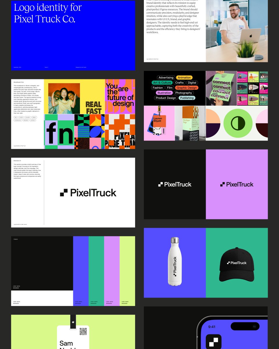 TweetsByTBI's tweet photo. A complete presentation system for logo pitches.⁠
⁠
52 slides covering single concepts, multi-option layouts and moodboards, plus a full mockup library for apparel, web and social contexts. Built natively in Figma with editable components and consistent layout systems - customise for any client or brand aesthetic.⁠
⁠
Download below ↓