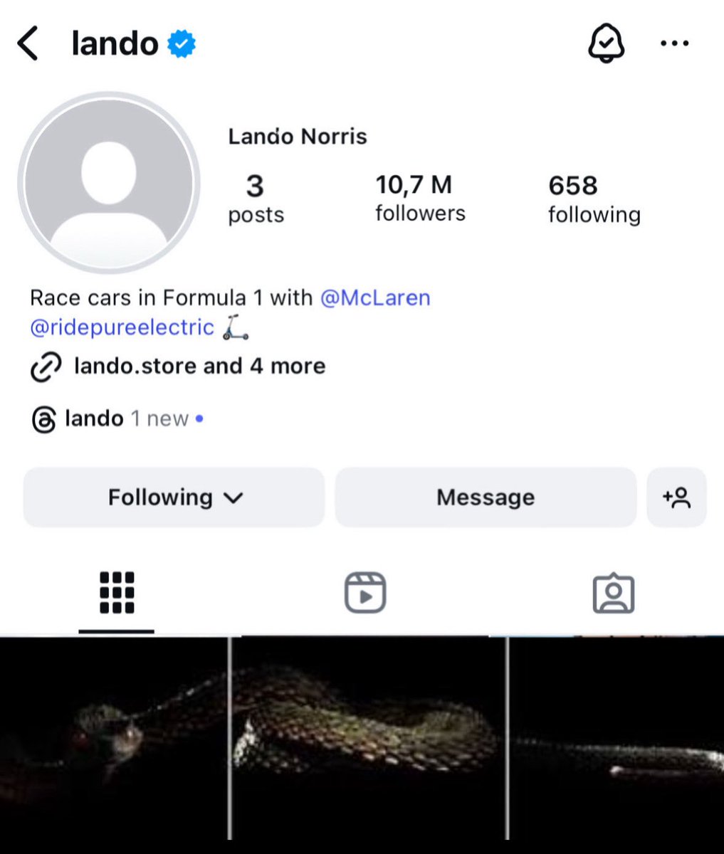 🚨| BREAKING! after a disastrous work from mclaren f1 team in baku, lando norris deleted all his posts and posted 3 cryptic videos of a snake!