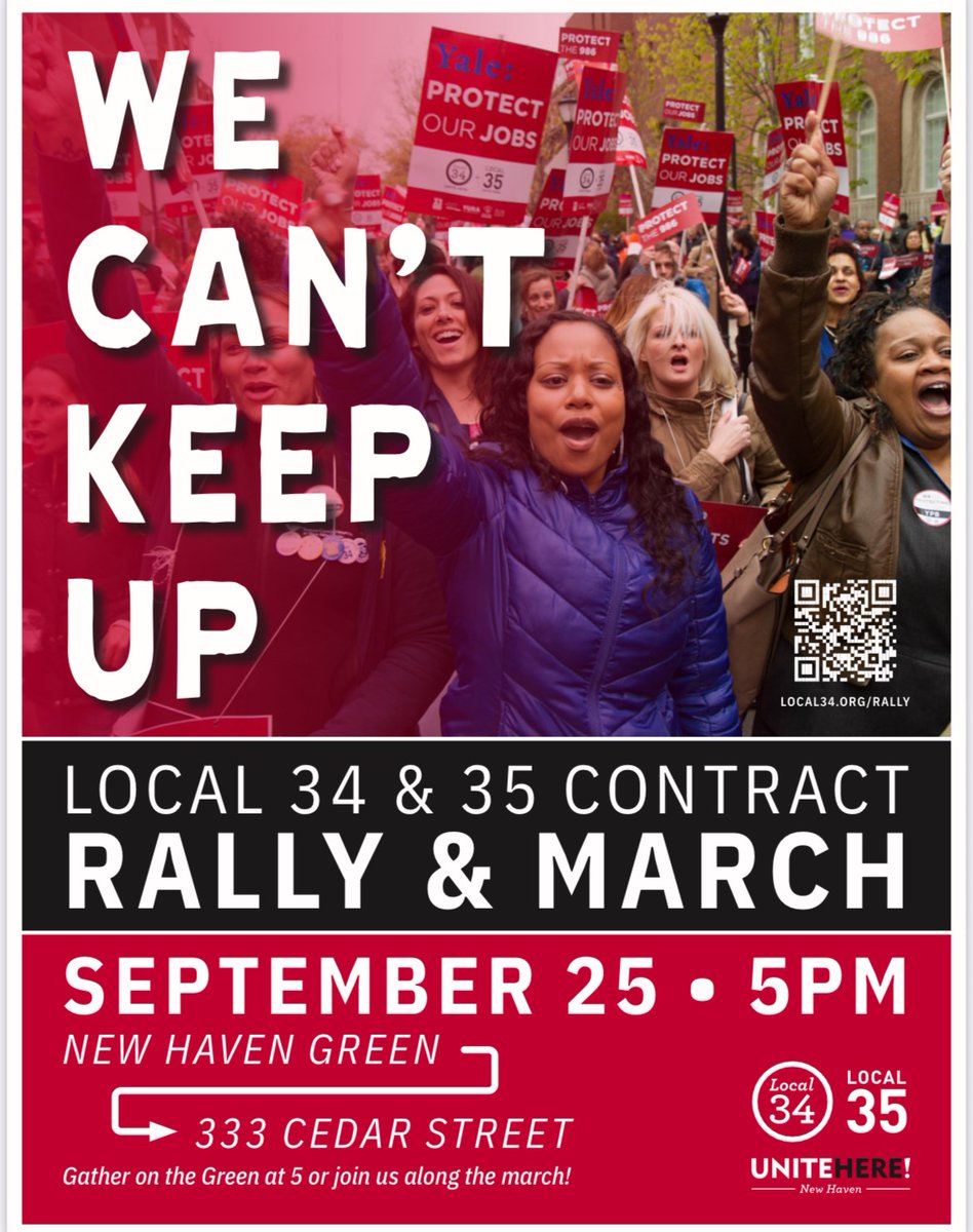 Yale University is the second wealthiest university in the nation with over $40 BILLION in their endowment.

But the workers at Yale are struggling to make ends meet. Join the workers for their "We Can't Keep Up Rally" as they fight for a fair contract.