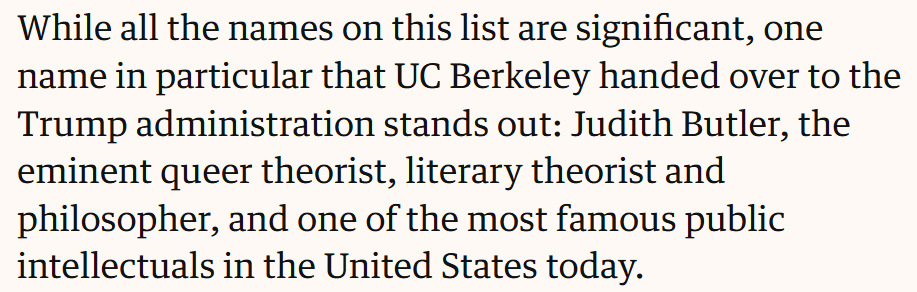 It's a sign of how bad things have become in the USA and in academia that pseudo-academic-gibberish peddler Judith Butler counts as a "famous public intellectual."
theguardian.com/commentisfree/…
