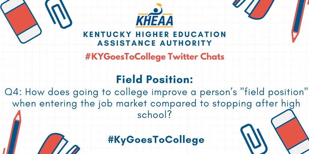 KHEAA's tweet photo. You all are crushing it and giving such great info- there's no way I can fumble! Why does pursuing higher education after high school help improve my field position? #KYGoesToCollege https://t.co/wtvNwtUs72