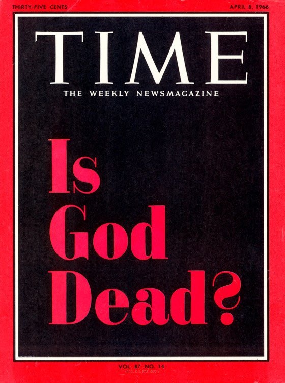 Paul Heron (@paul_heron_) on Twitter photo The spectacle of contemporary megachurch Evangelicalism often makes me think of this very famous cover from April 8, 1966.
The Evangelical movement resurrected God, at least in the States. But the God that came back was not quite the same as the God that had died. The spectacle of contemporary megachurch Evangelicalism often makes me think of this very famous cover from April 8, 1966.
The Evangelical movement resurrected God, at least in the States. But the God that came back was not quite the same as the God that had died.