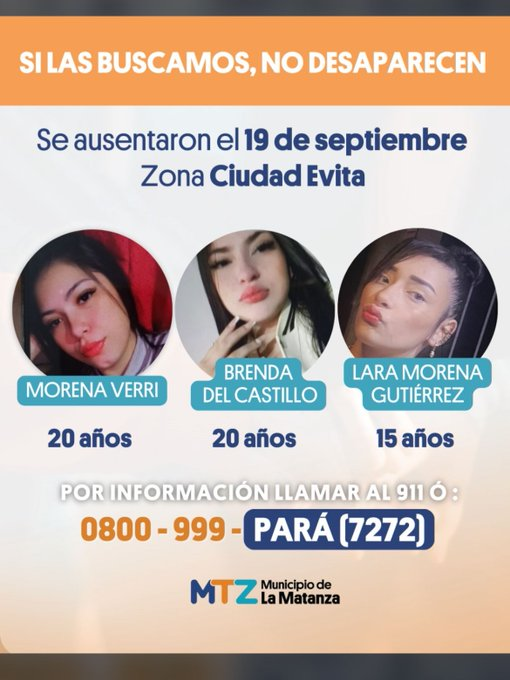 🚨  3 chicas DESAPARECIDAS desde hace 3 días‼️🚨

👉 A ver si ACTIVAN A FULL <a href="/Fiscalia_BA/">Fiscalía de Estado provincia de Buenos Aires</a> y <a href="/Kicillofok/">Axel Kicillof</a> todos los procedimientos, pero con carácter de  URGENCIA...

☠️ NO importa cuando leas esto: DERECHO AL #DEFAULT: con previo ESTALLIDO. El DESASTRE  generado por la banda Milei