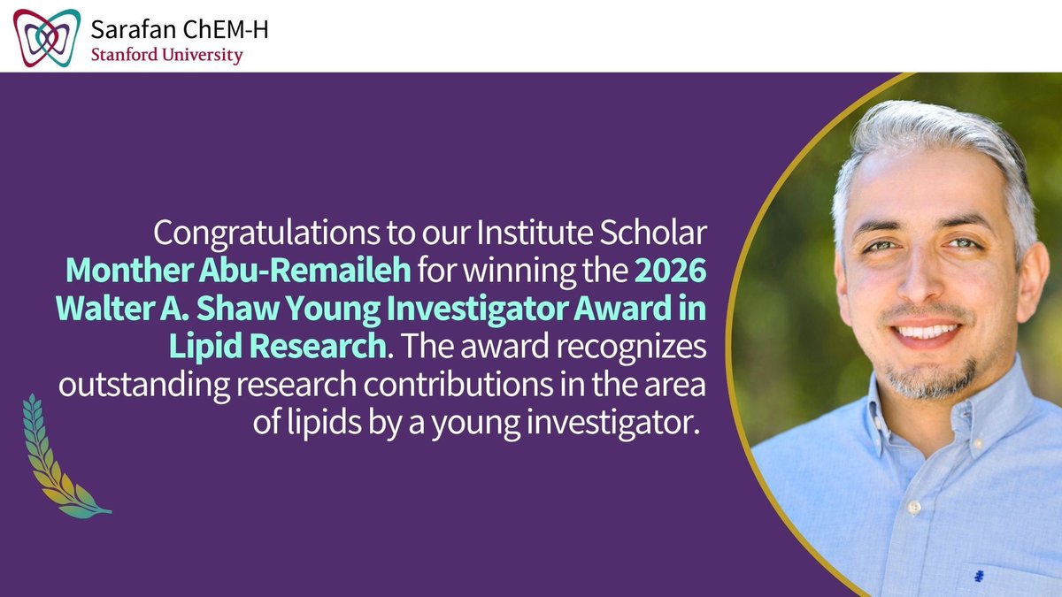Stanford_ChEMH's tweet photo. Congratulations to Institute Scholar Monther Abu-Remaileh for winning the 2026 Walter A. Shaw Young Investigator Award in Lipid Research! https://t.co/2iGT6FsaMT https://t.co/pYKIN34J8R
